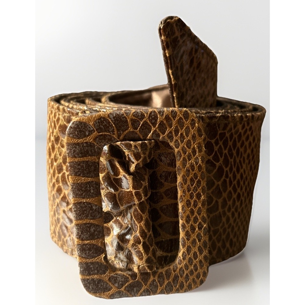Vintage Brown Snakeskin Embossed Leather Belt – Western Style – M/L